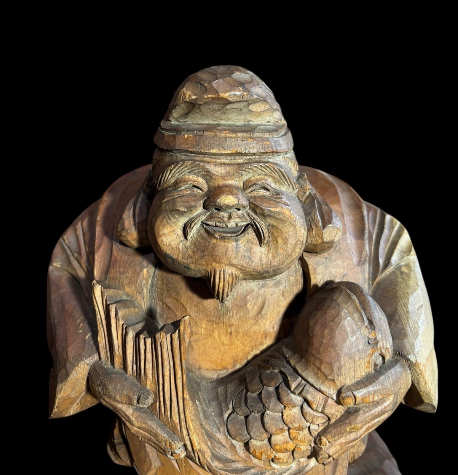 大黒天 恵比寿 大声で笑う布袋さん 木彫りの仏像 大黒様 大黒さま 置物