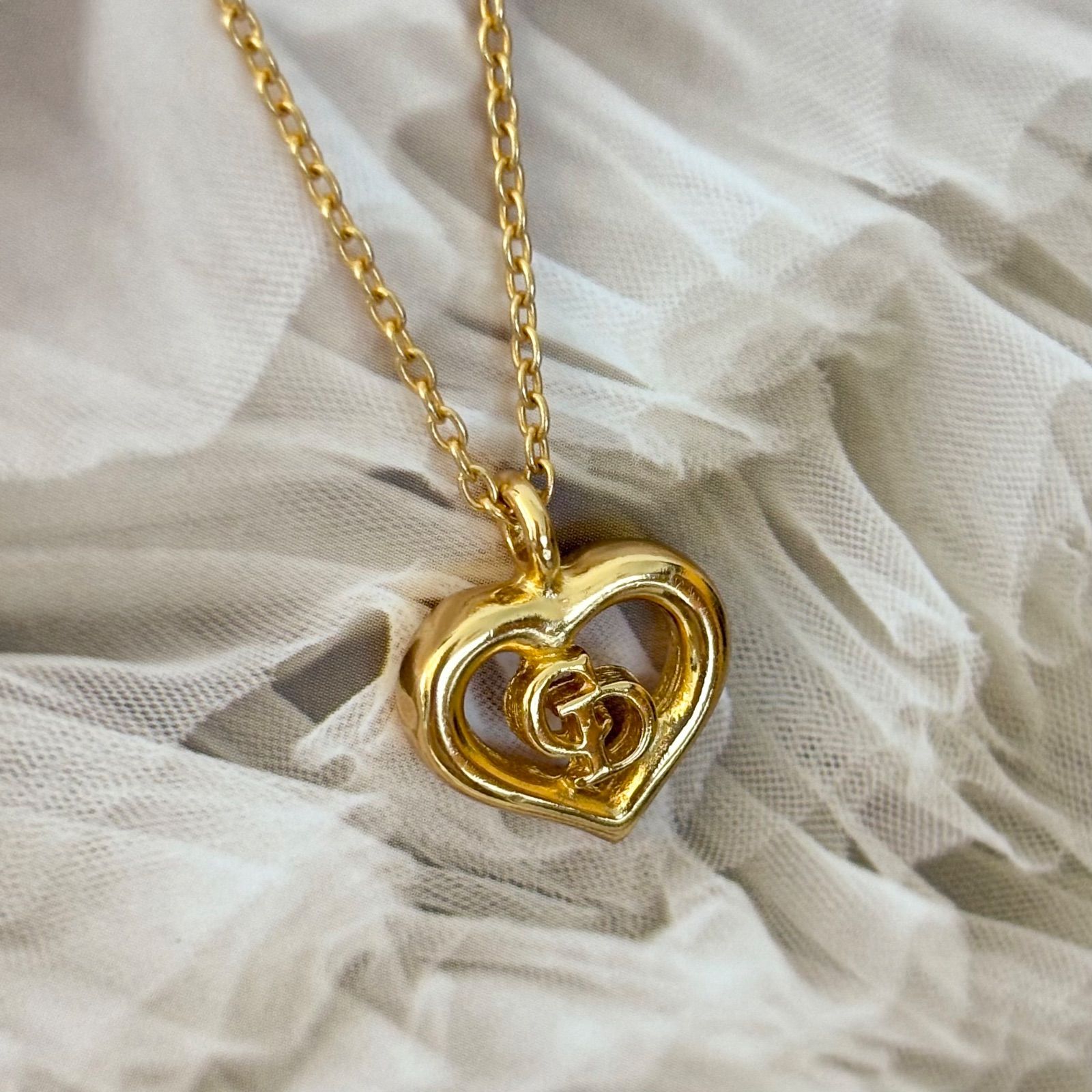 美品 Dior ハート ラインストーン ネックレス ゴールド クリスチャン