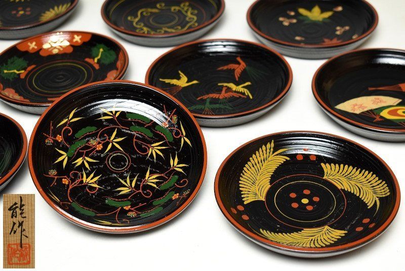 蔵A3721】輪島塗 セール中 金澤能作 十種絵替蒔絵 銘々皿 菓子