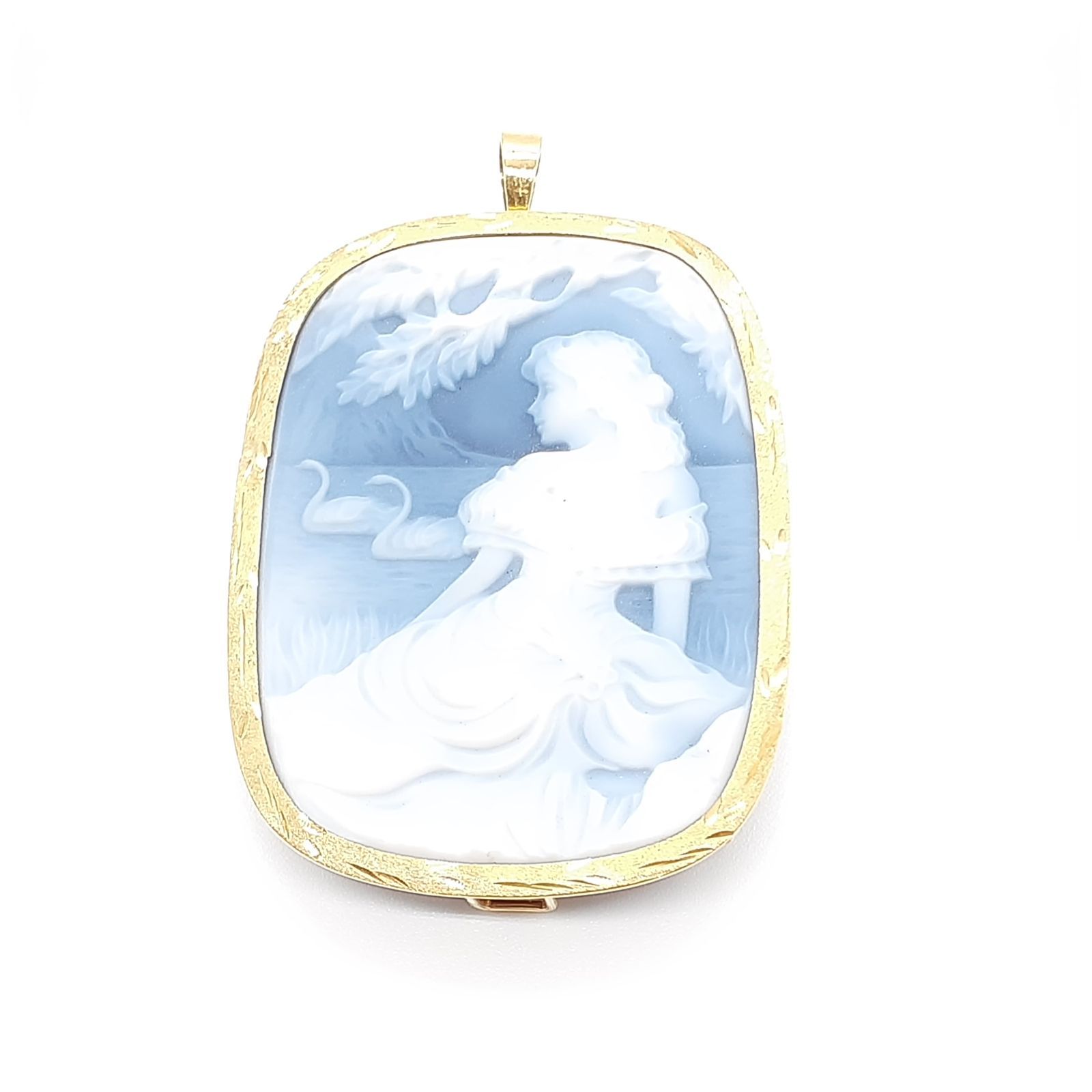 カメオ F.W.Klein ブローチ ペンダントトップ K14WG サイン入り