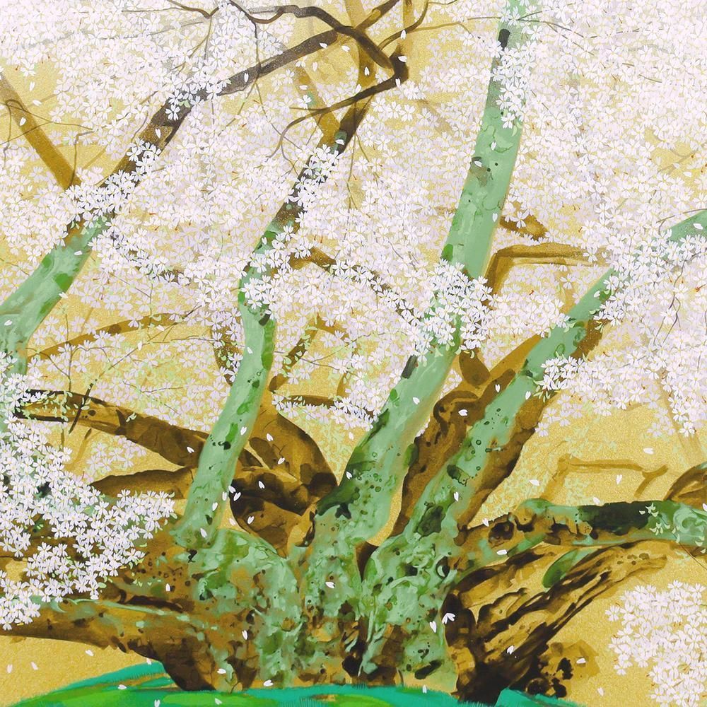 真作】【WISH】中島千波「素桜神社の神代桜」シルクスクリーン 約30号
