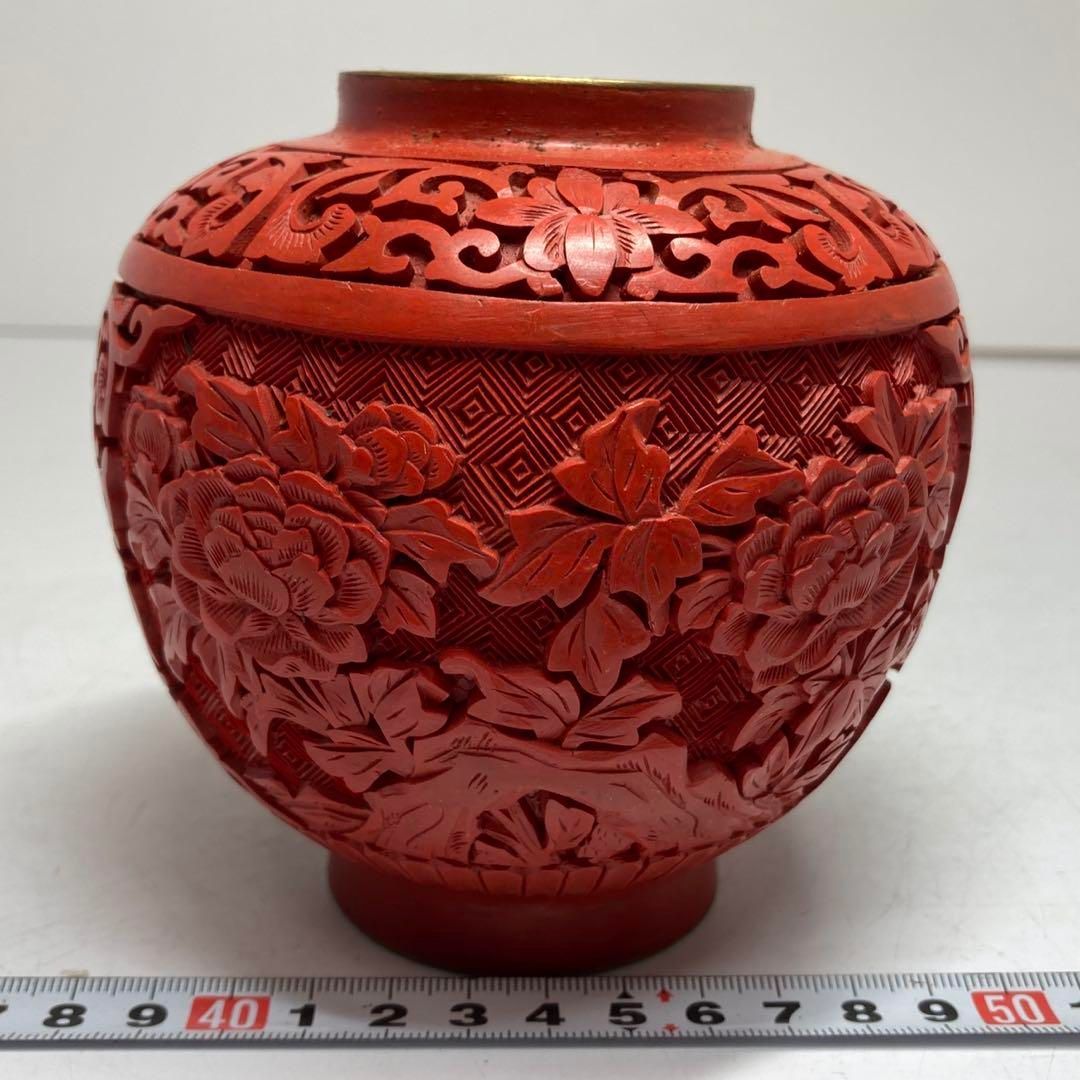 中国美術 七宝 卸売 堆朱 花入 高さ約11.5㎝ 東さ5-0627④