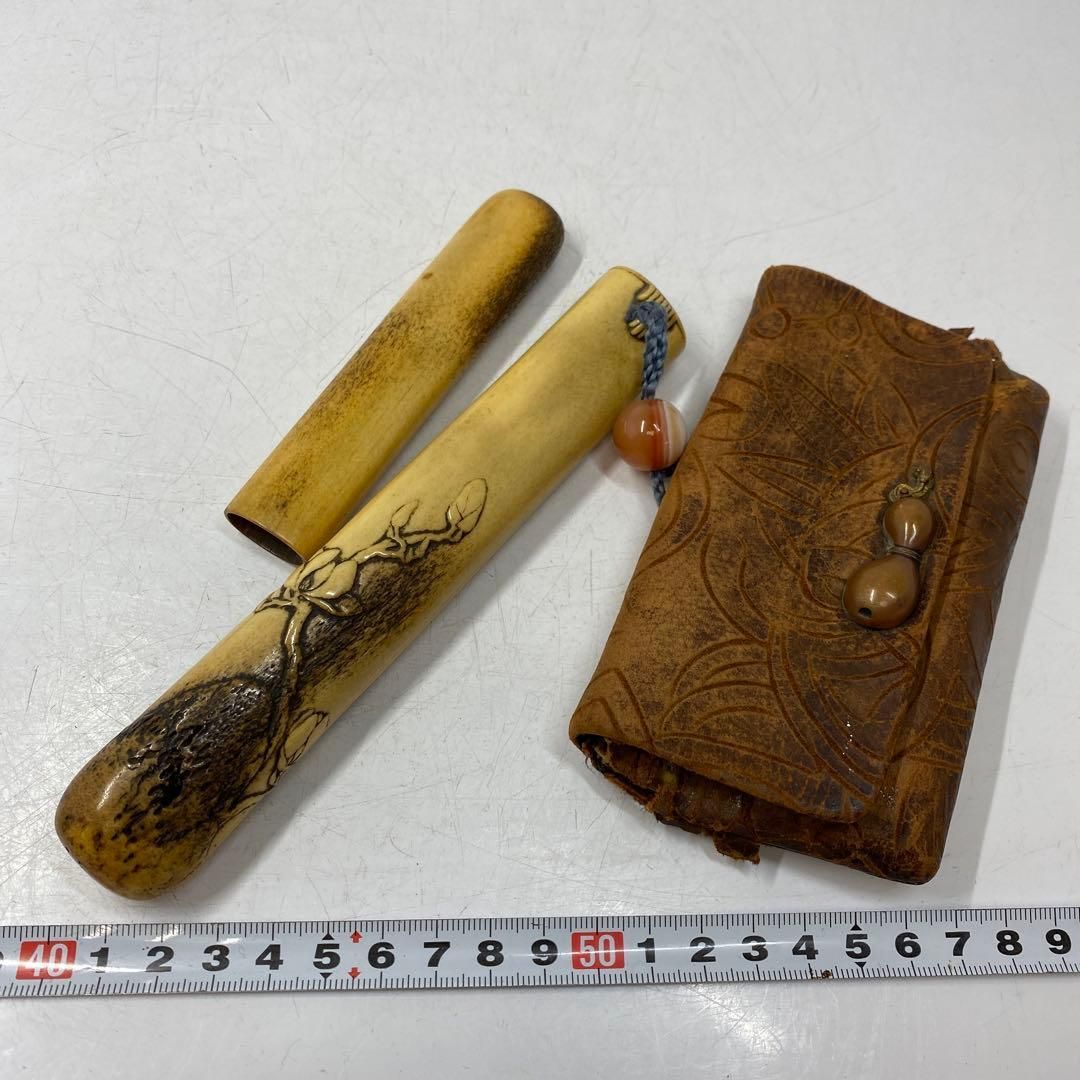 銀細工 金工 正則 象嵌入 銀製煙管 煙管筒 提げ物 根付 彫刻 骨董品