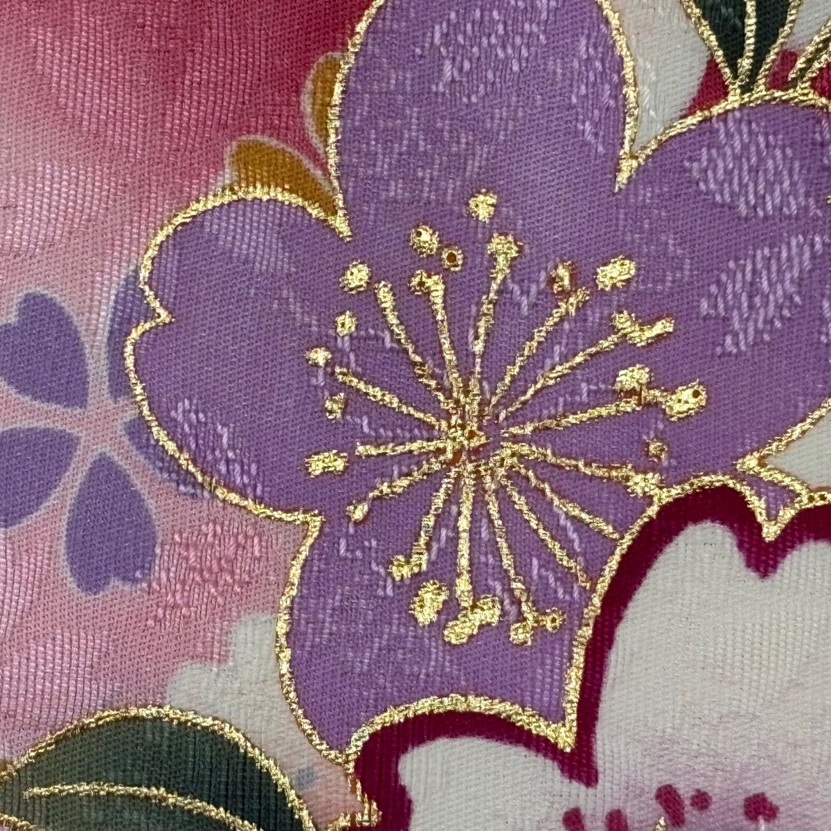 振袖 紫系 濃紫 鞠 桜 組みひも 金彩 正絹 振袖 紫系 濃紫 鞠 桜 組み