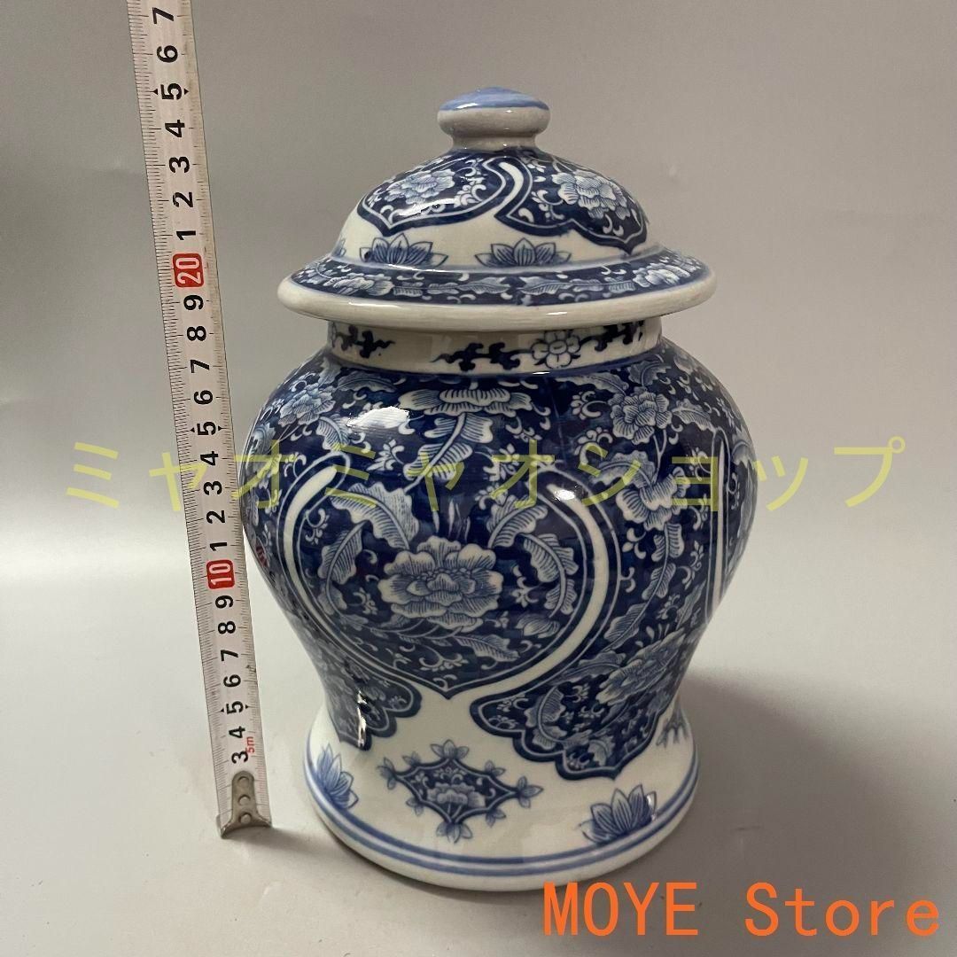 青花 花鳥六方将軍缶 磁器 現代工芸品 美術品 装飾品 置物 清乾隆