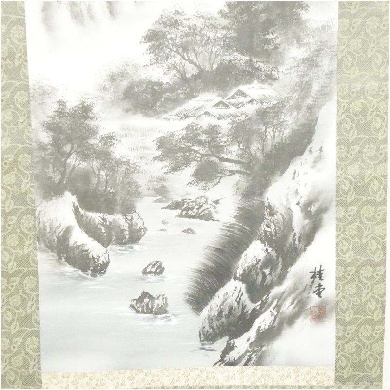四条墨虾図 斉白石風 掛け軸 水墨画 客間・玄関装飾 国画 146×35cm