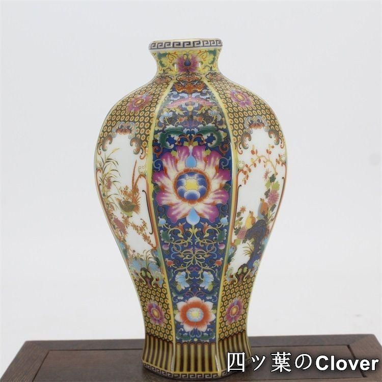 琺瑯彩花鳥八方梅瓶 景徳鎮 陶磁器 装飾品 現代工芸品 美術品