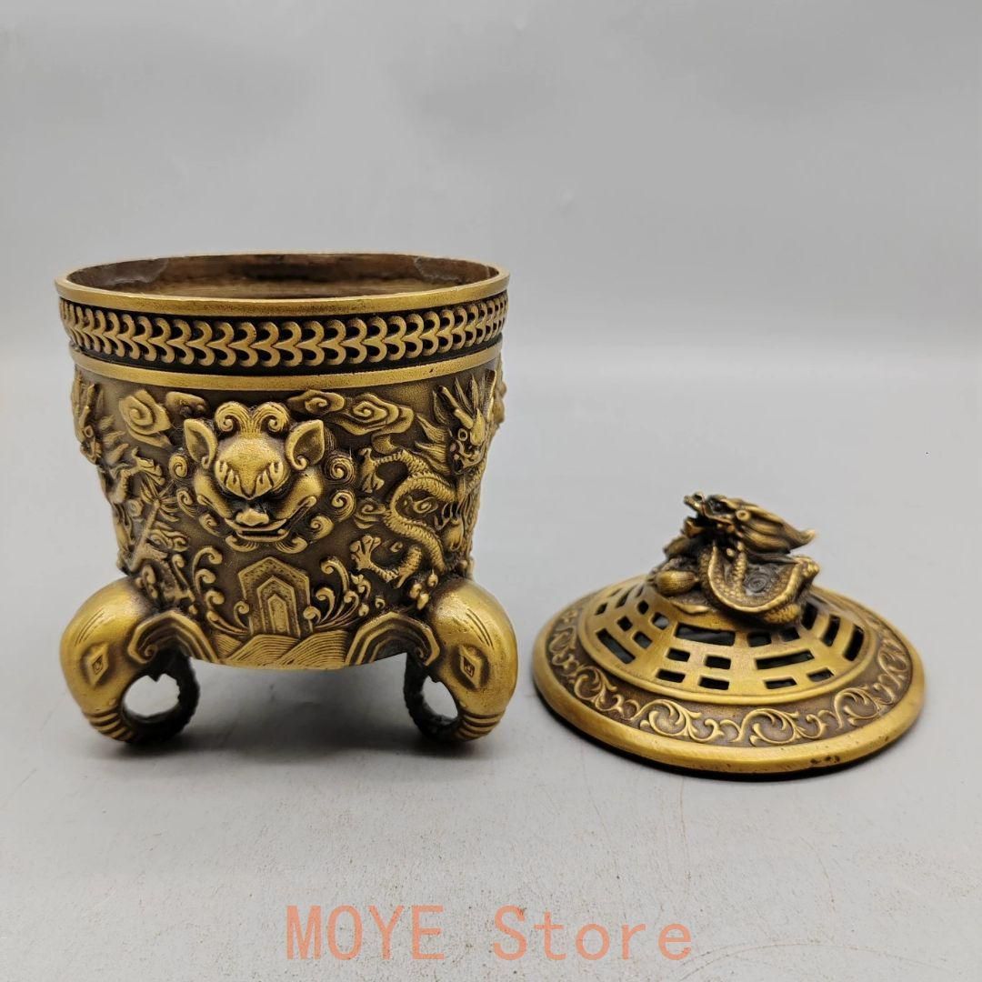 九尾狐 キツネ 香炉 金属細工 茶道具 置物 インテリア 黄銅色