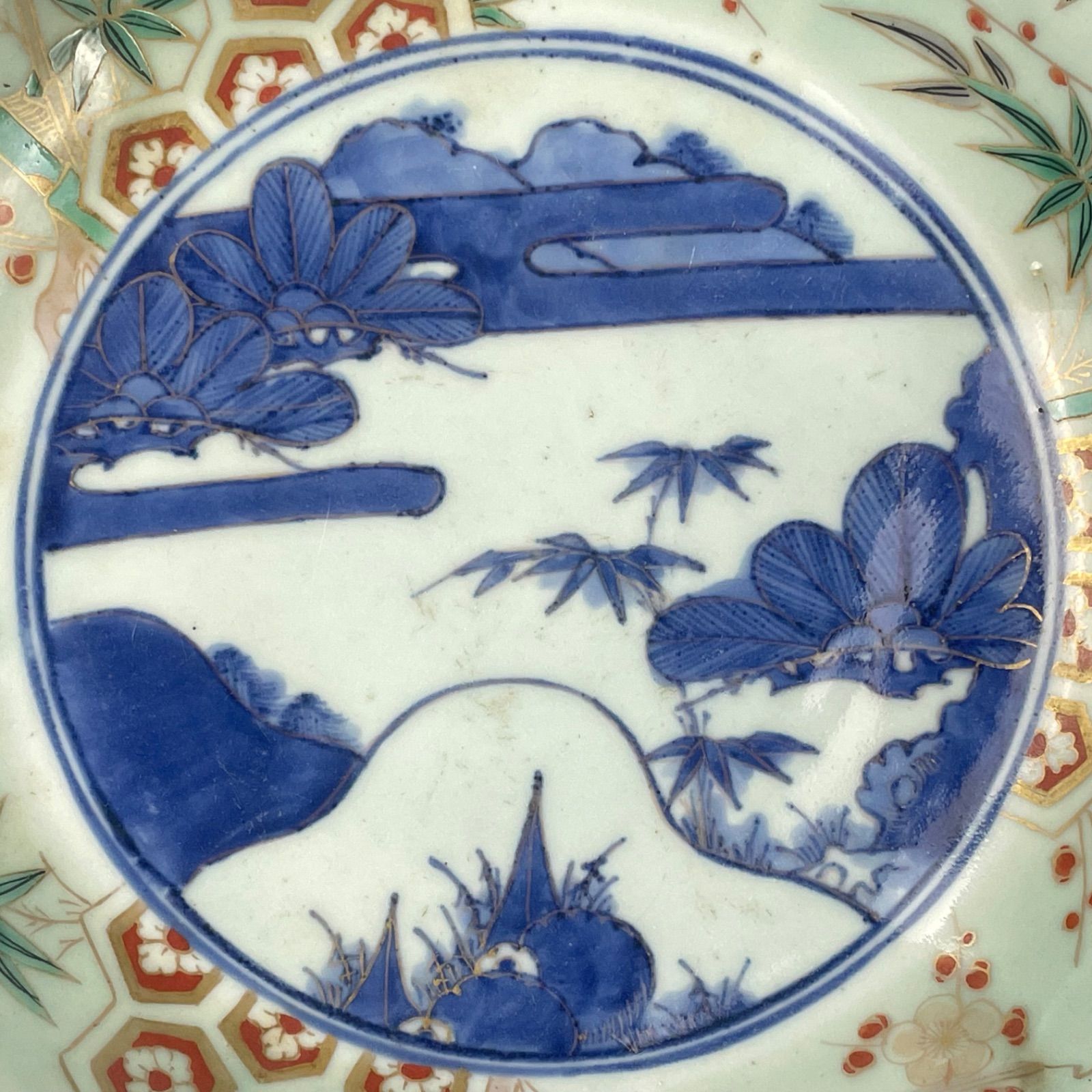 365 色絵 染青磁 松竹梅 古伊万里 伊万里焼 骨董 アンティーク ベスト