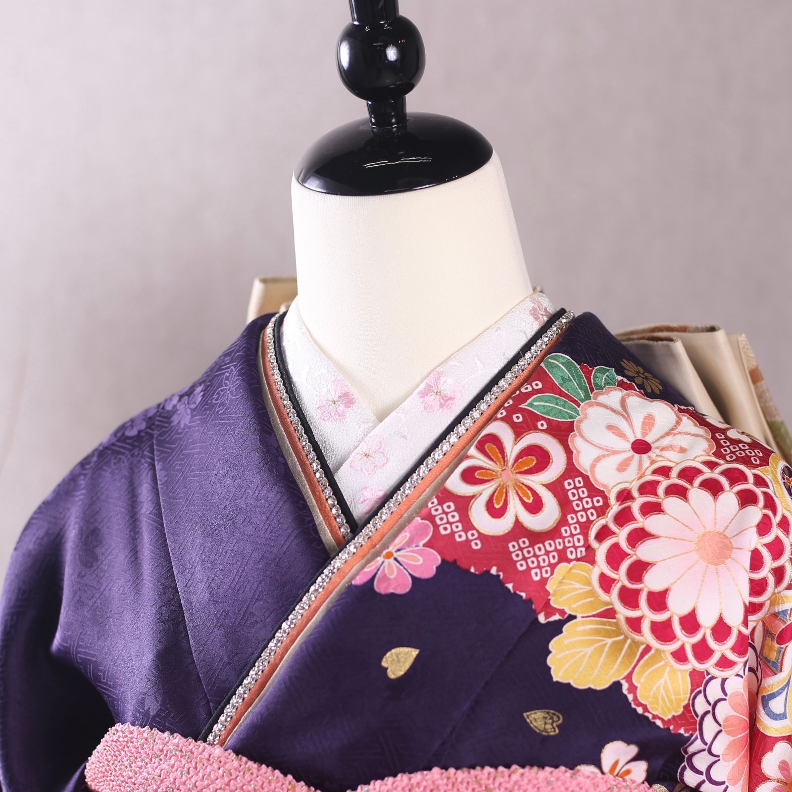 振袖フルセット 振袖セット 振袖 L～LLサイズ 紫紺×モダン 美品 成人式