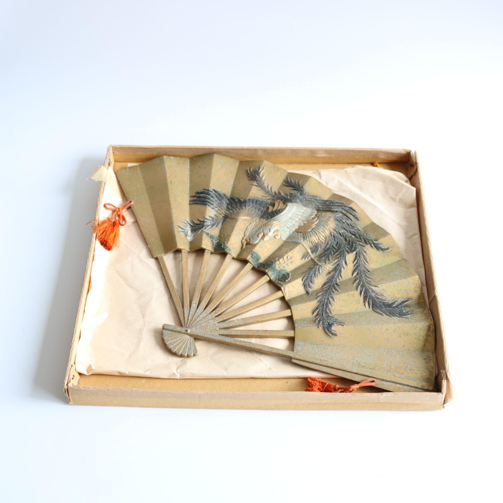 鉄製鳳凰扇 飾り扇子 高岡銅器 金彩 金属工芸 コレクション 昭和レトロ