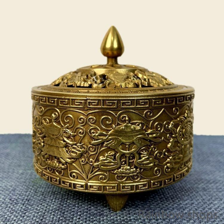 銅器 浮彫二仙香薫炉 手提げ暖手炉 香炉 香道具 装飾品 工芸品 置物