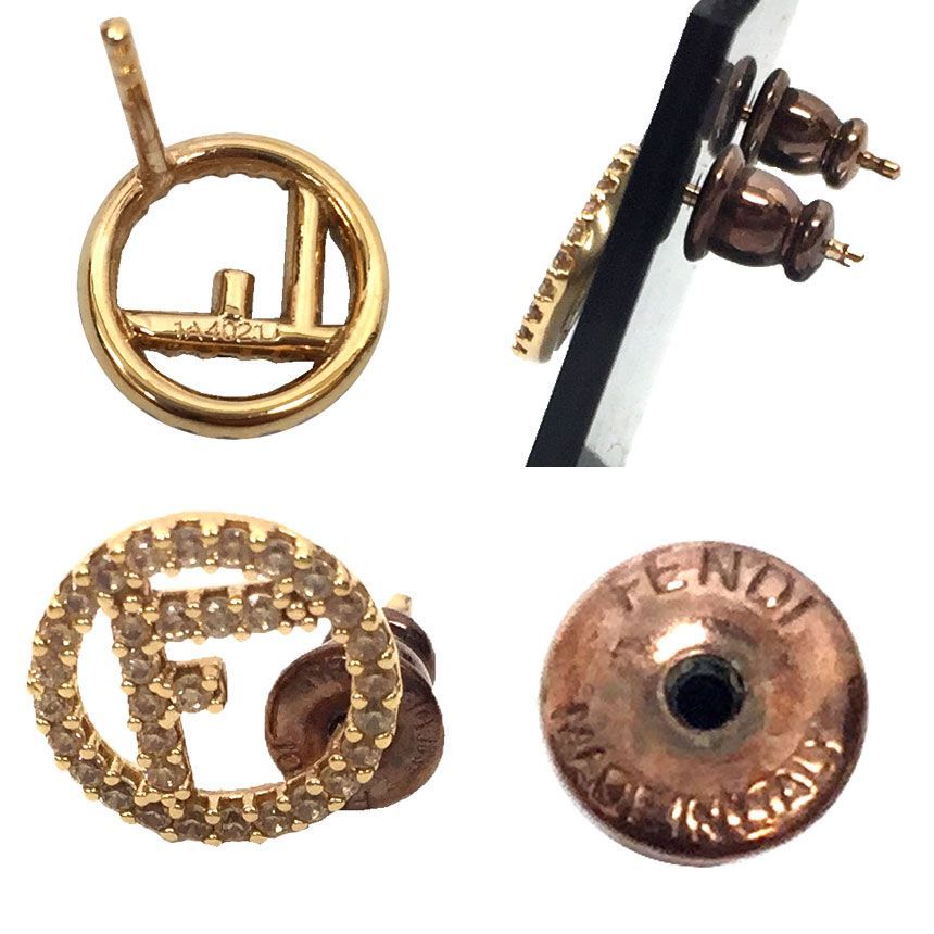 FENDI フェンディ FFピアス ラインストーン ゴールドカラー aq10480