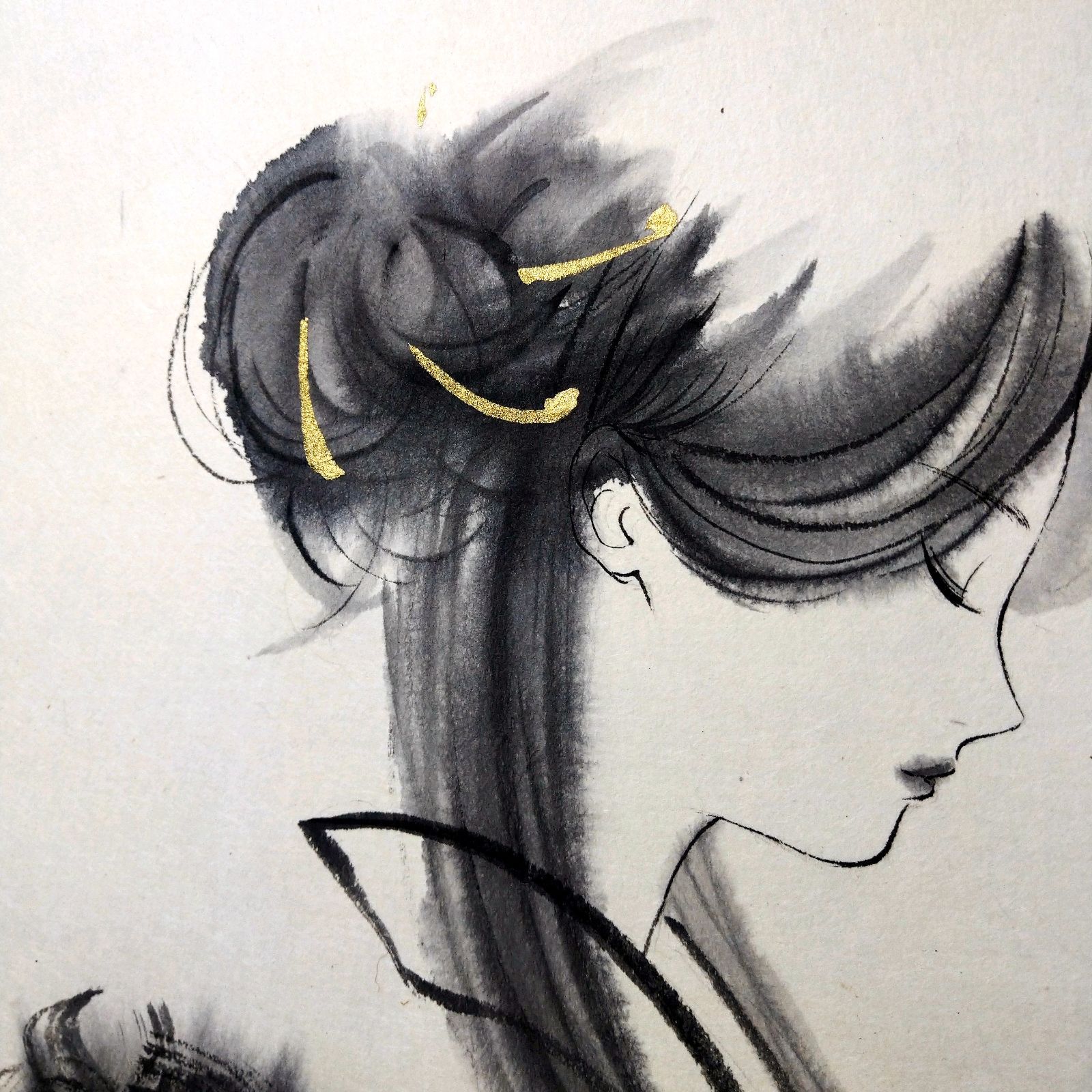 25824E 肉筆原画 手描きイラスト 絵画 アナログ 水彩画 美人画 25824E