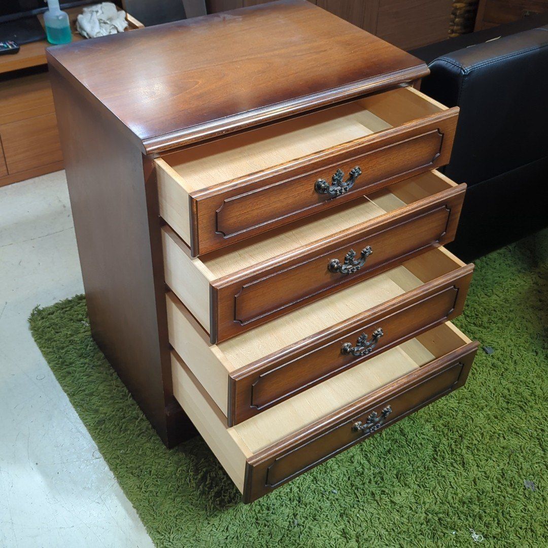 良品】カリモク 引き出し付き電話台 昭和レトロ 木製 チェスト