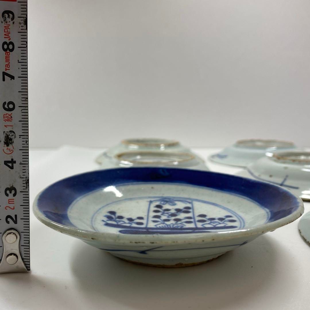 中国清朝時代 新渡青花皿6枚 木箱付 直径11.3㎝ 東Y6-1218④ 中国清朝
