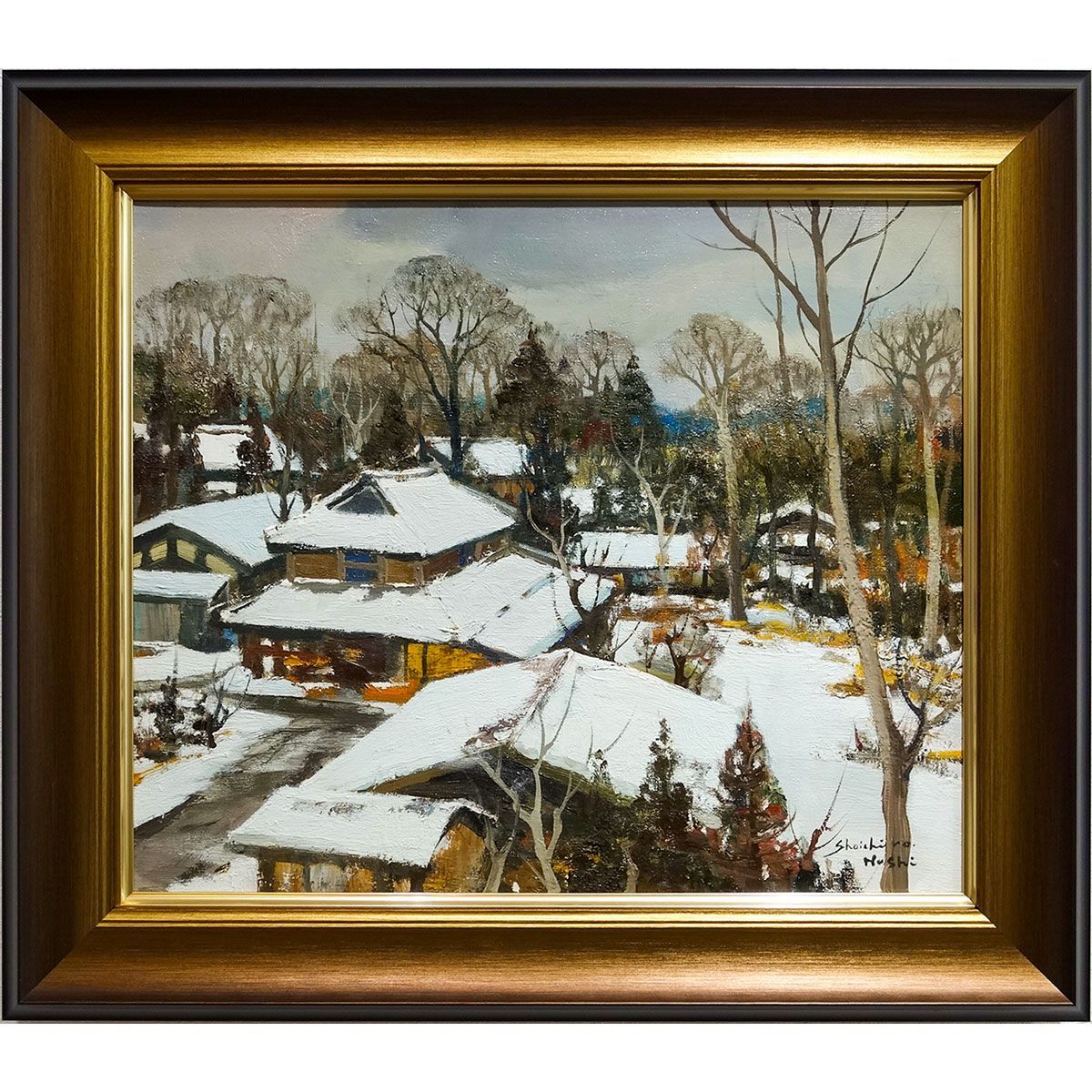 P. Preux 冬の風景 油彩画 金色フレーム付き P. Preux 冬の風景 油彩画