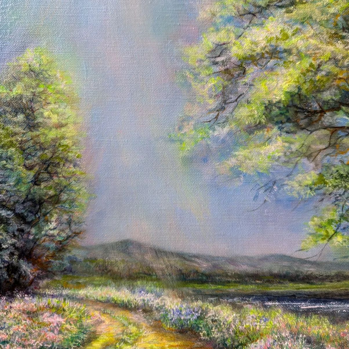 油絵風景画 風景画 新緑 油彩 画家painterTMK本人出品 春風景画 油絵