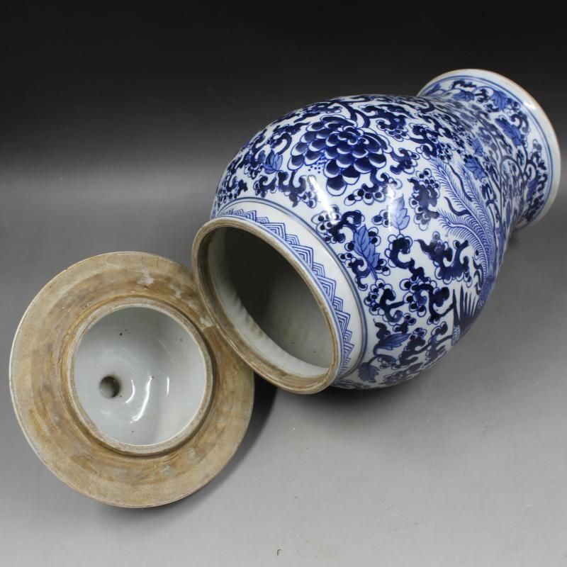 清乾隆青花纏枝紋将軍缶 景徳鎮 陶磁器 装飾品 現代工芸品 美術品 置物