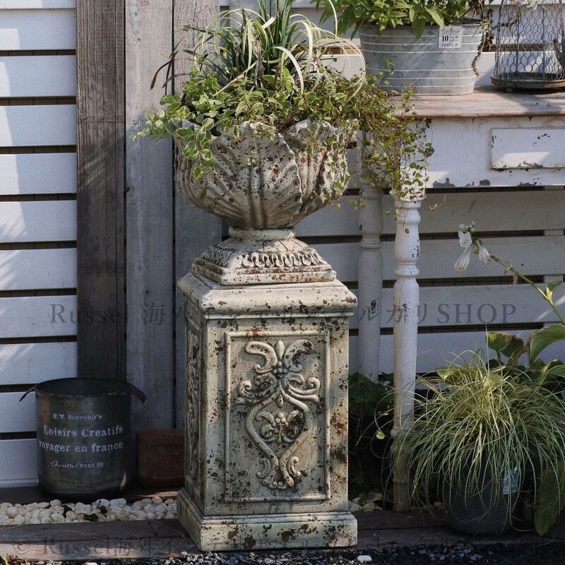 パステルカラーのオシドリの絵植木鉢の中古品アンティークコレクション