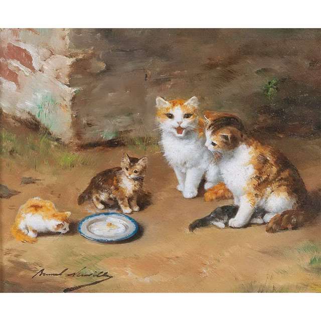 アルフレッド・アーサー・ブルネル 「猫の家族」F4号 複製画 額入り