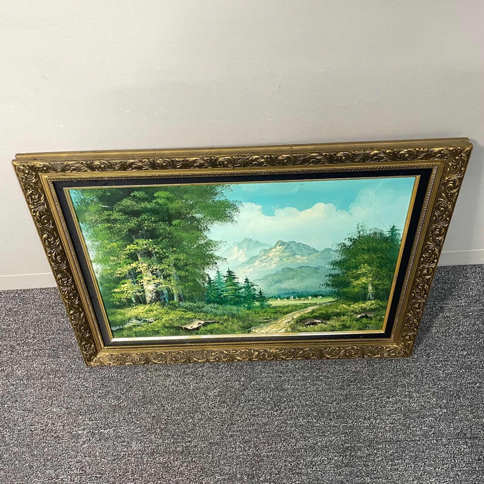 油絵 絵画 インテリア 額付(青緑＋金色の枠) F6-031201 人物 女性 油絵