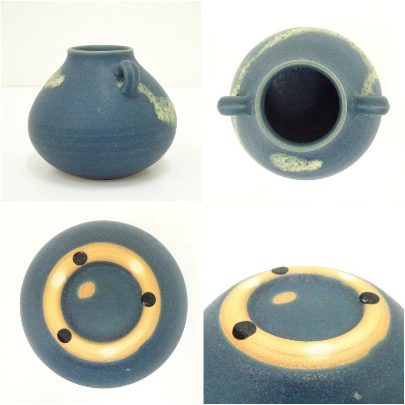 京焼 谷口良三造 碧燦耳付花瓶（共箱） 花器 おしゃれ 節約 かわいい