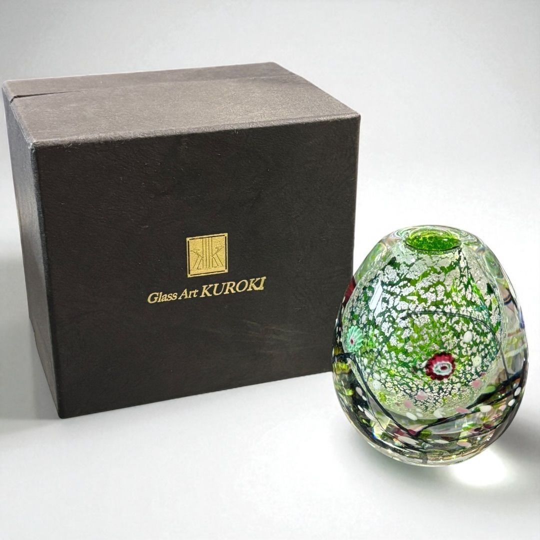 現代の名工 黒木国昭 銀彩象嵌 「光琳」 爽 グリーン 花瓶 芸術品 作家物