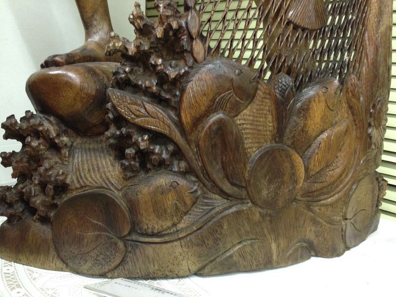 ☆高級チーク無垢一本彫り 木彫 『投網の男』 - メルカリ