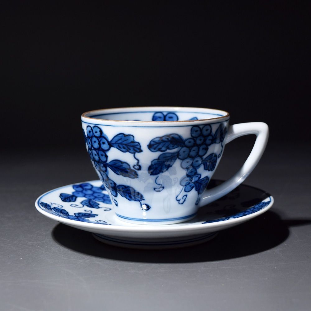 有田焼 源右衛門 染付葡萄 カップ&ソーサー コーヒーカップ コーヒー碗