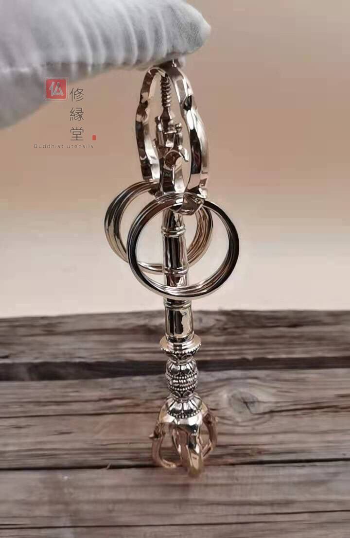 修縁堂】真鍮製 真言密教 仏具 五鈷付錫杖 金剛降魔法器仏具 修縁堂