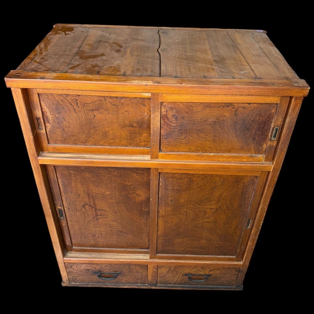 レトロ・アンティーク 前欅！古い木製収納棚 水屋箪笥 食器棚/古家具/収納/