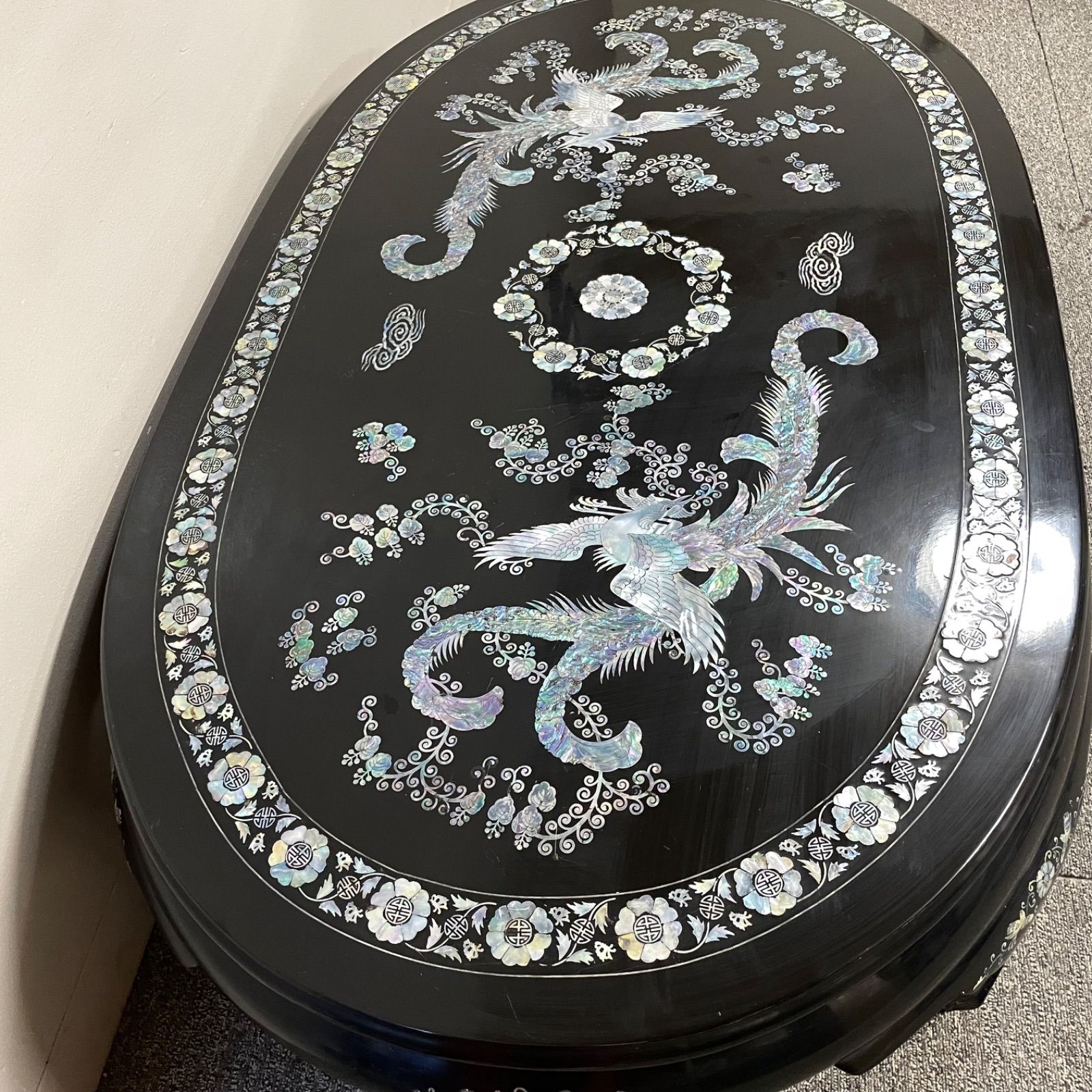 座卓 鳳凰アート 螺鈿細工 鳳凰 座卓テーブル 黒漆塗 - メルカリ