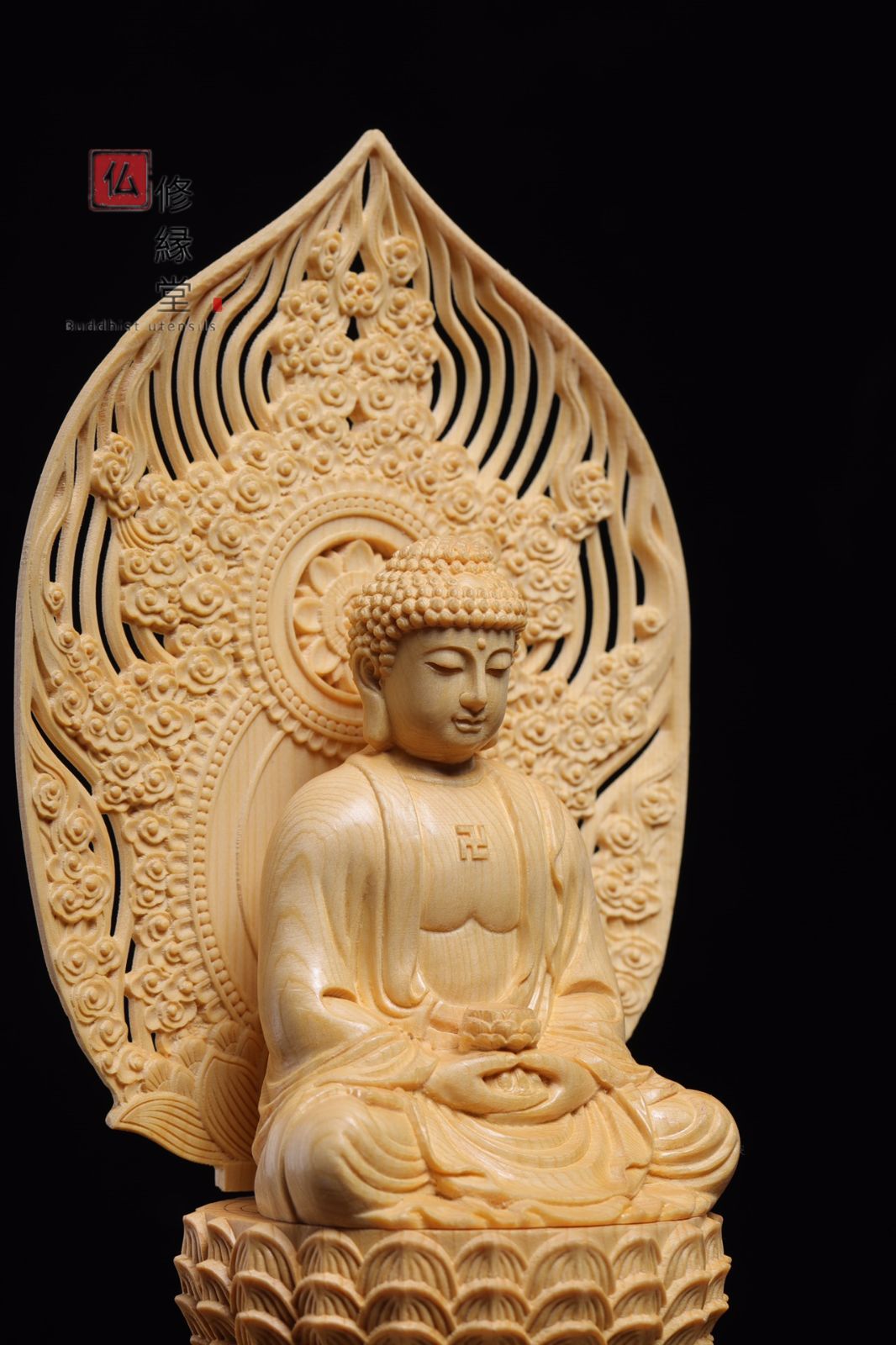 n*i様 総柘植材 仏教工芸品 時代彫刻 一刀彫 極上彫 木彫仏像 阿弥陀