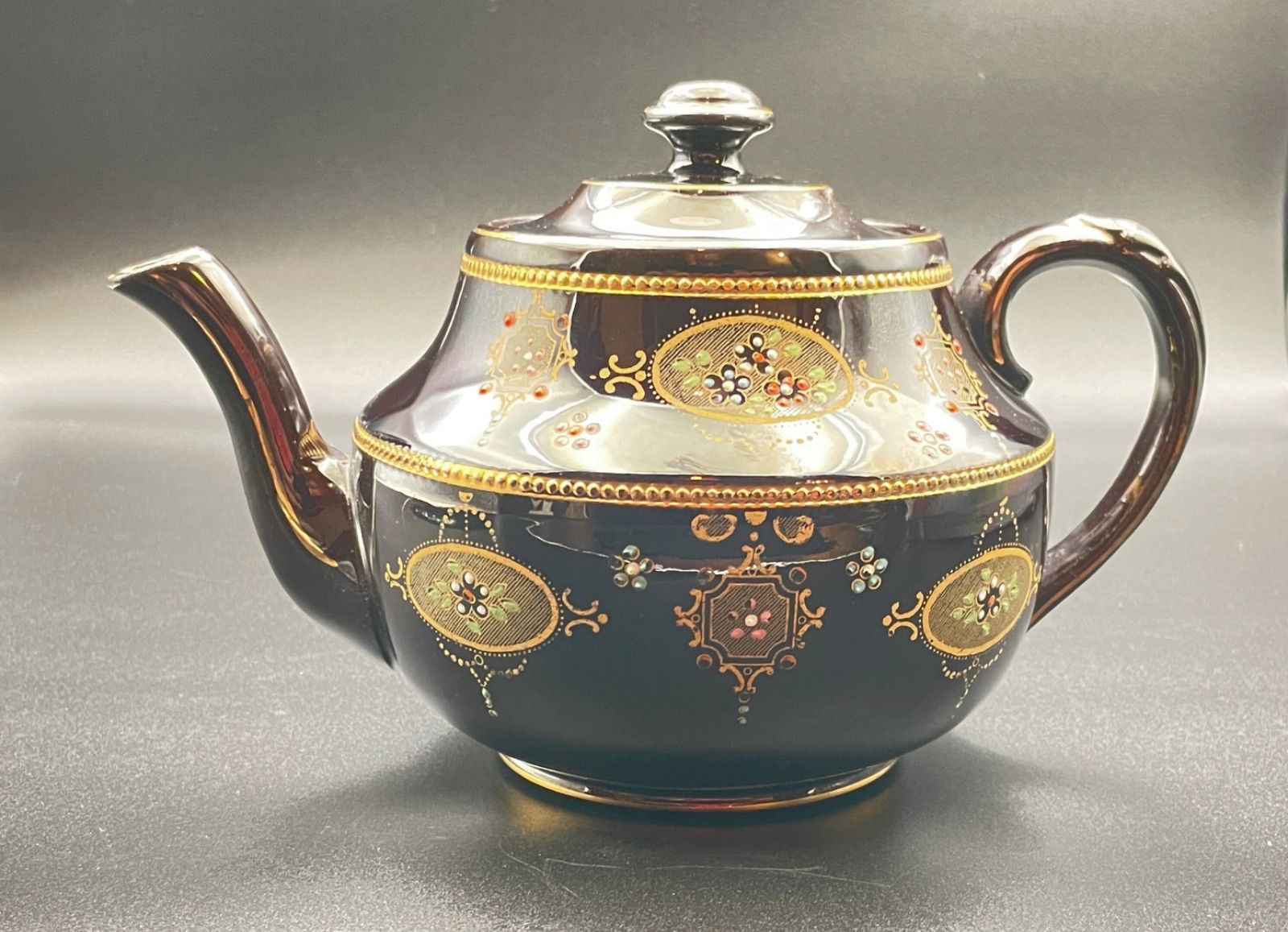 最高峰 Gibson&sons 英国 1900年初期 漆黒花金紋カップ＆ソーサー