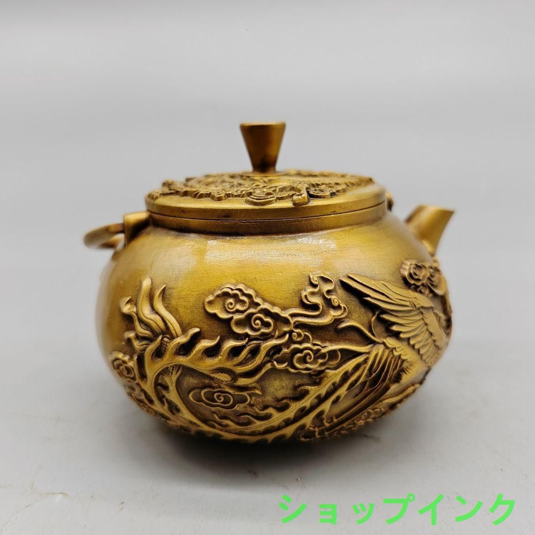 新年ギフト浮彫鯉躍龍門茶壺 酒壺 家庭茶道 工芸品 置物 節約 銅製品