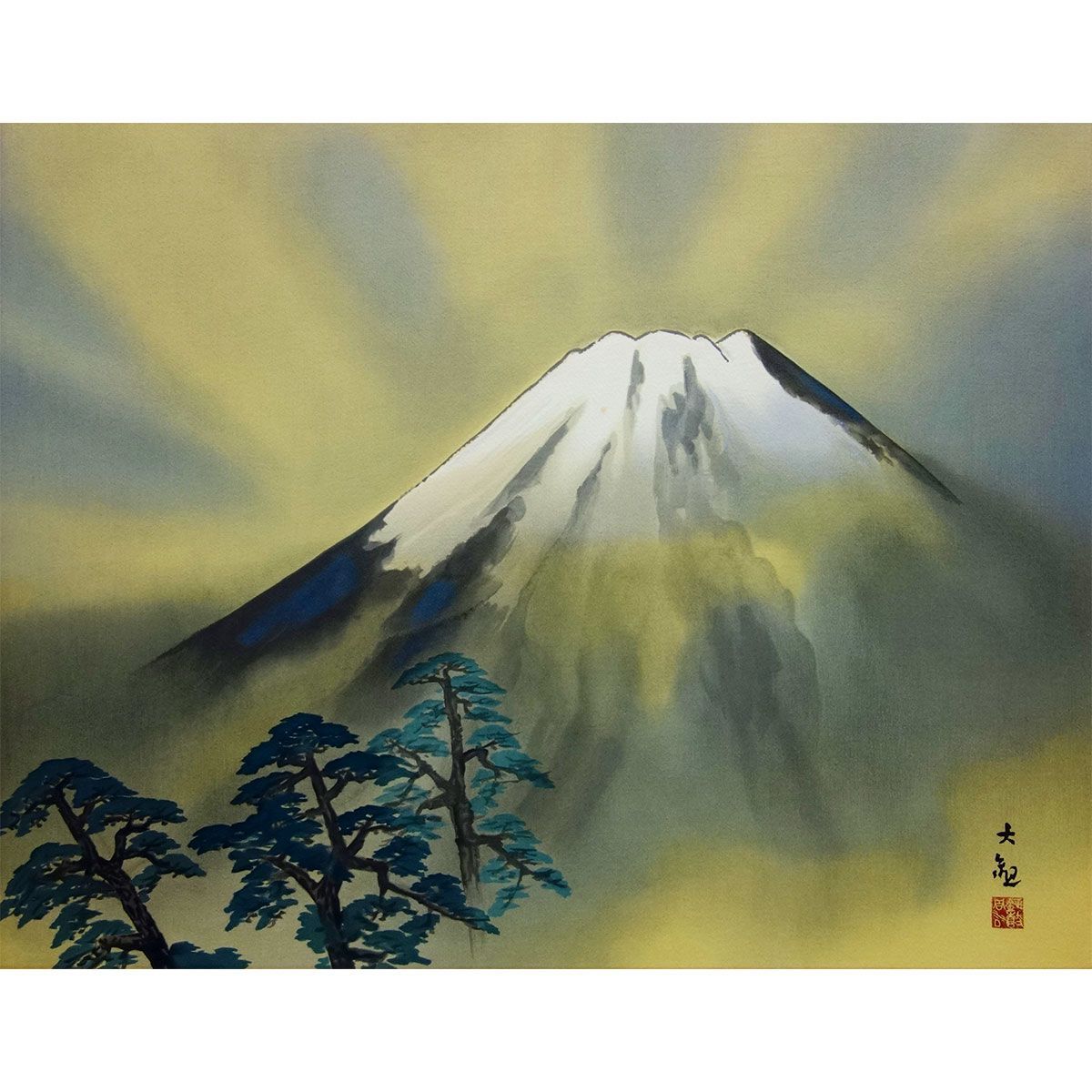 横山大観 「霊峰富士（霊峰不二）」 リトグラフ 石版画 額入り 風景画