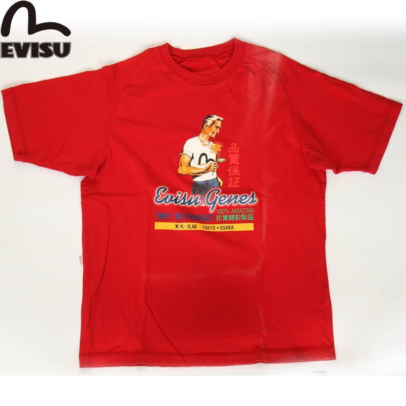 EVISU JEANS USED 品質保証マークTシャツ レッド 東京 大阪 TOKYO
