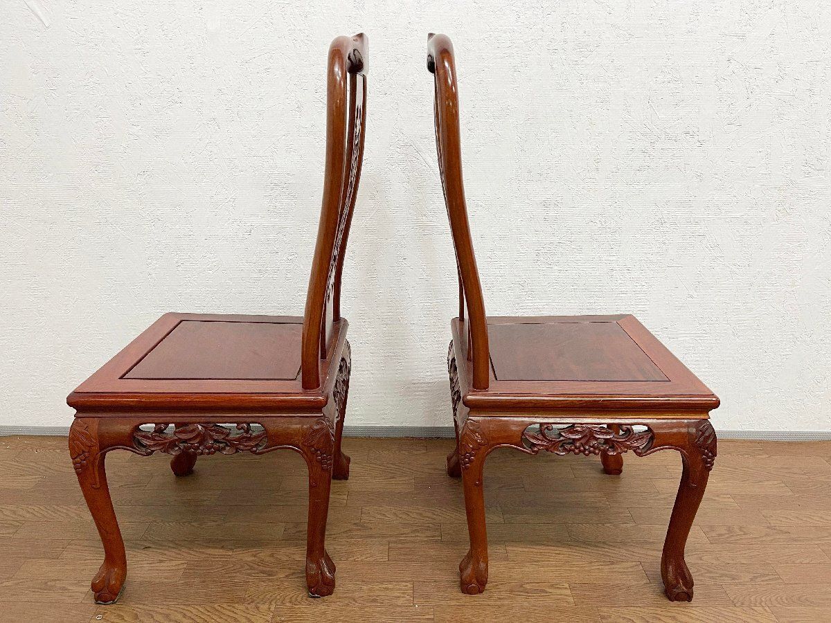 唐木家具 彫刻ダイニング 猫脚アームチェア 李朝家具 花梨② 唐木家具 彫刻