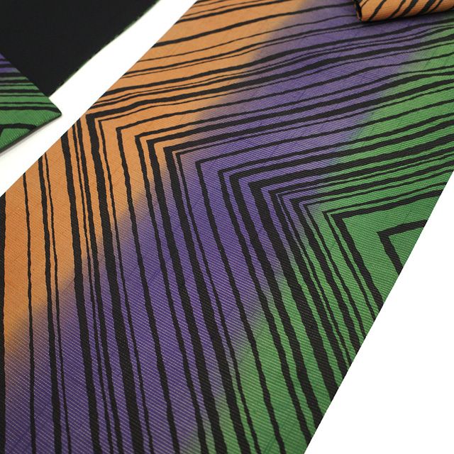 新古品】 袋帯 作家物 大塚透 全通 正絹 金通し 手染め 茶オレンジ 紫