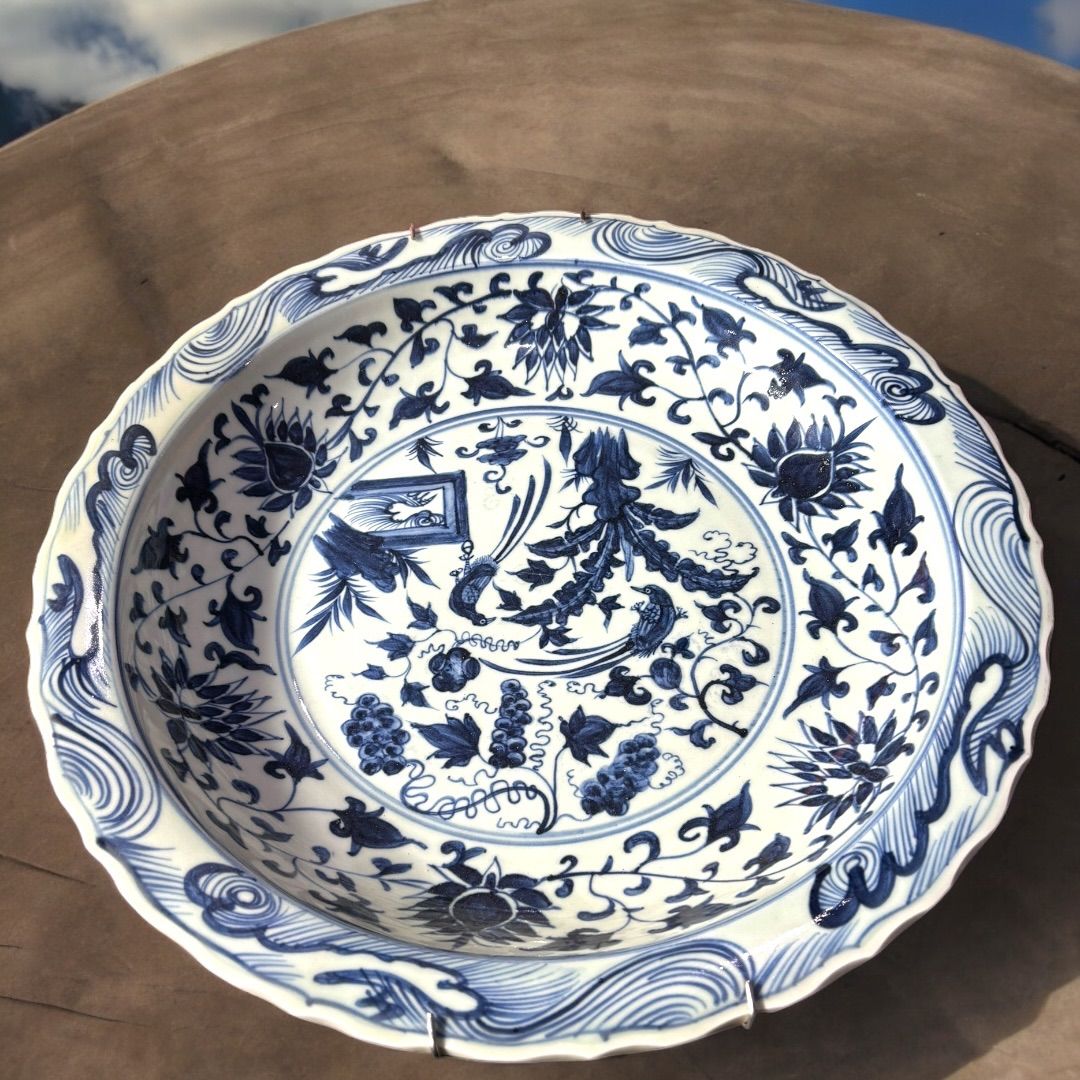 中国 清時代 染付人物紋大皿 送料込み250802 中国 清時代 染付人物紋