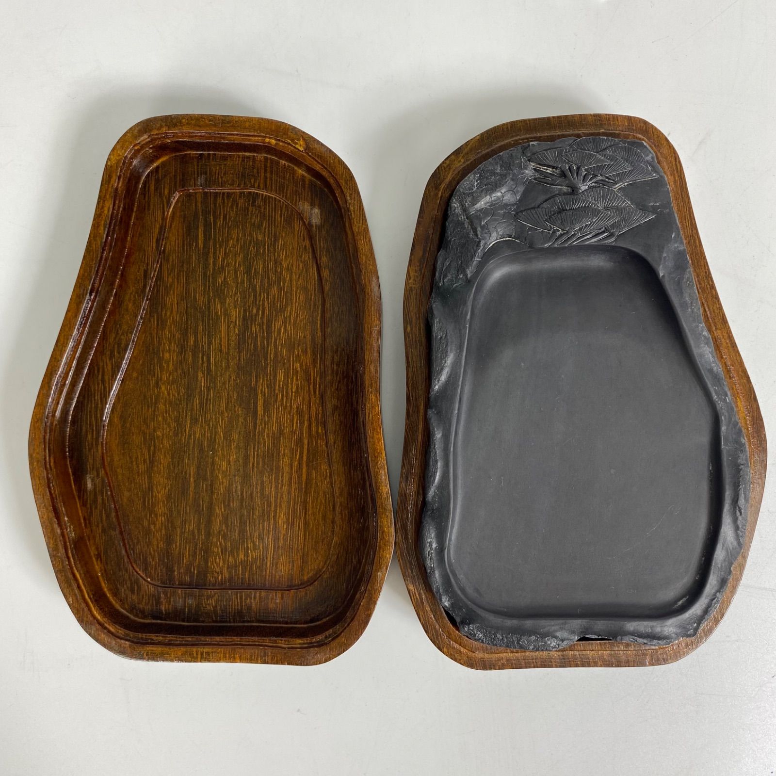 端渓硯 松彫刻 硯 木箱付き 中国硯 唐硯 文房四宝 書道用品 墨磨き