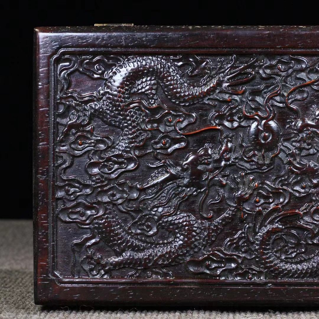 中国古美術☆骨董・紫檀木箱・細密彫刻収納箱・銭箱・アクセサリー箱