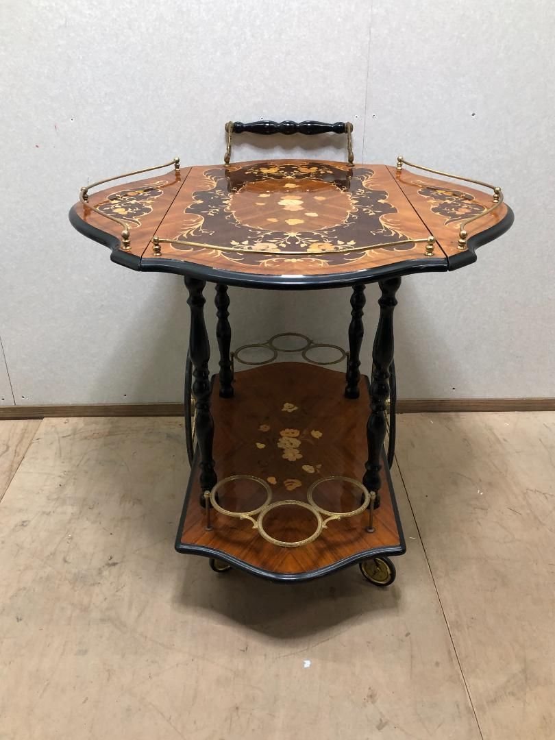 イタリア製 象嵌 キッチンワゴン ワインカート 2段 キャスター付