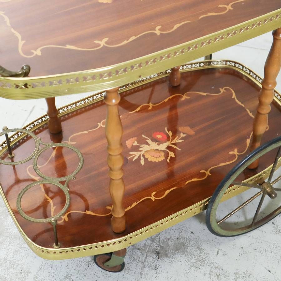 イタリア製 象嵌装飾 サービスワゴン キッチンワゴン ボトルホルダー