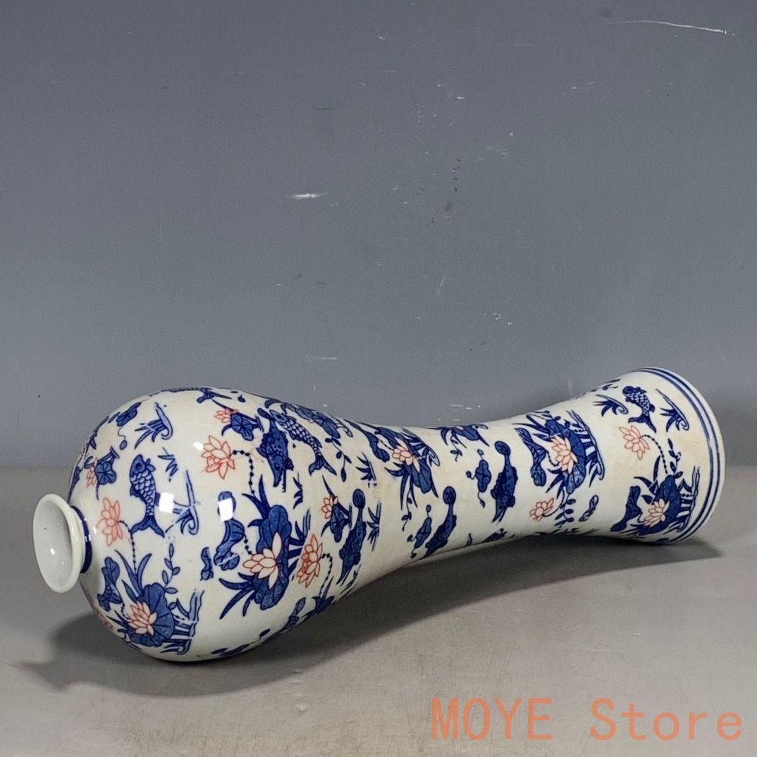 宋官窯青花手描き纏枝蓮梅瓶 陶磁器 装飾品 現代工芸品 美術品 置物 宋