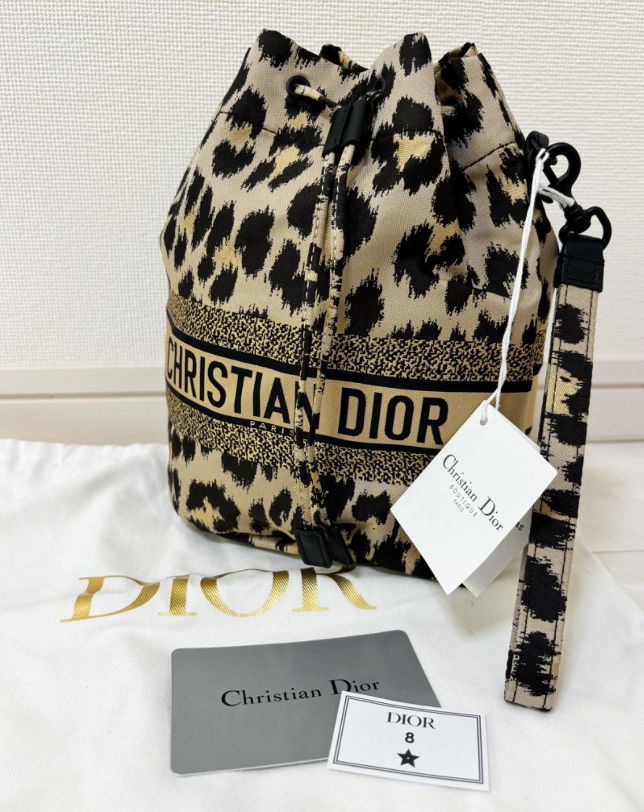 ChristianDior ディオール ポーチ 巾着 レオパード 豹柄 ロゴ ナイロン