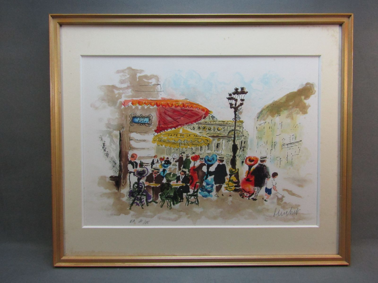 リトグラフ ウシェ 「パリのカフェ」 売れ筋 EA版