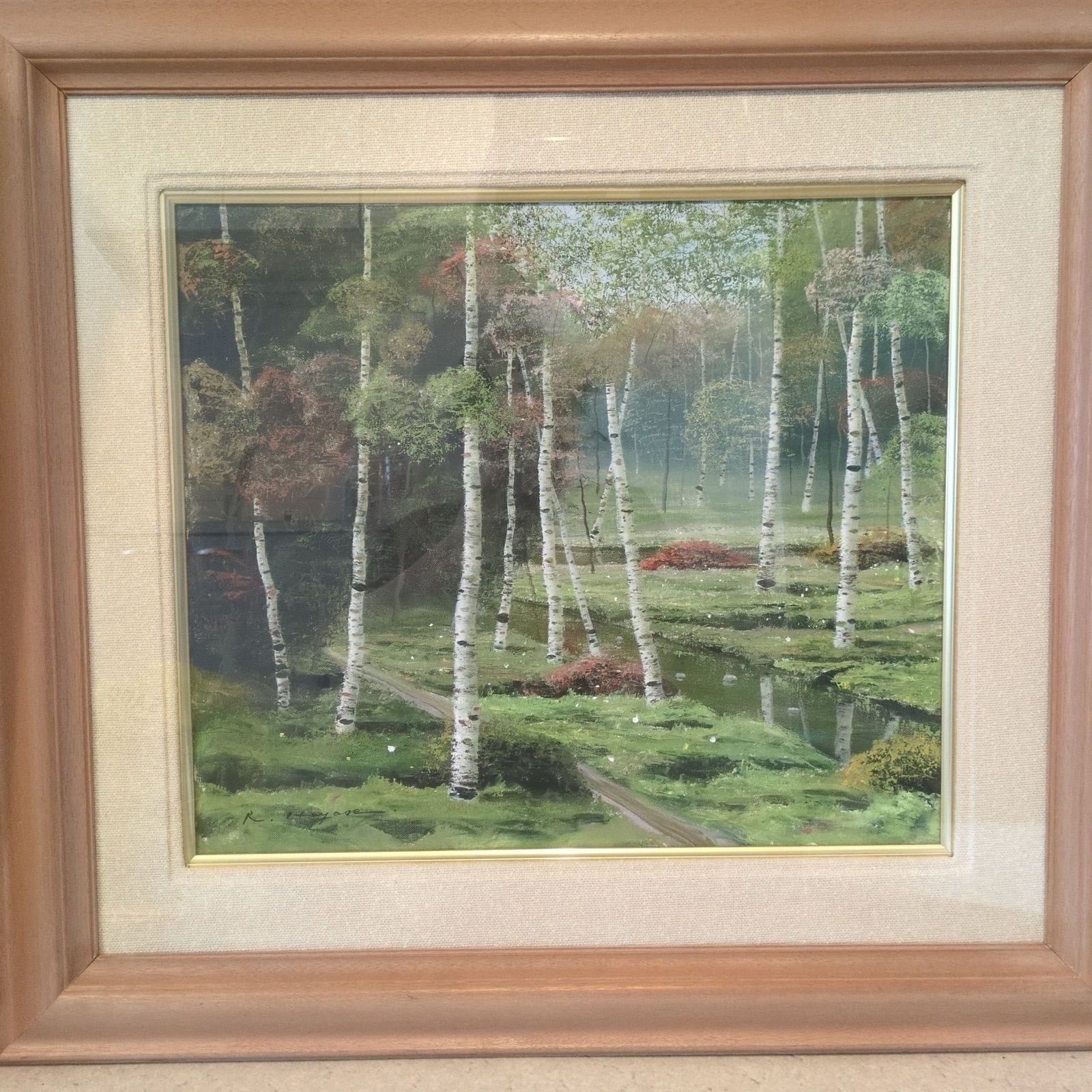 早瀬遼 公式 『白樺林』 絵画 油絵 油彩 早瀬遼 油絵 白樺林 額入り 風景