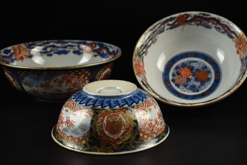 アンティーク・天保10年】 古伊万里 染付 藍染 三ツ丼 木箱付き